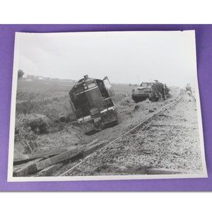 8”x10” black and white Gregory Heier photo of a train wreck. Locomotive 9201